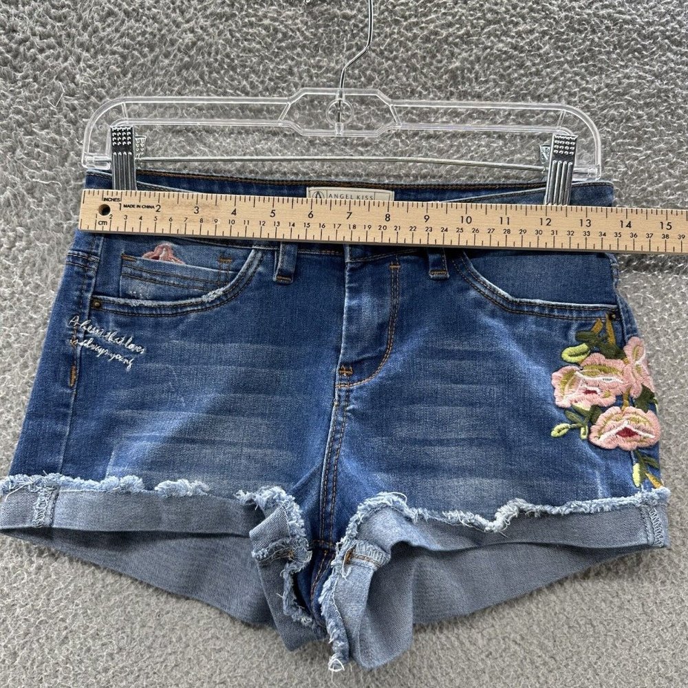 Angel Kiss Shorts Juniors 5 Blue Denim Floral Embroidered Cuff Shorts Junior's 5 - Picture 8 of 14